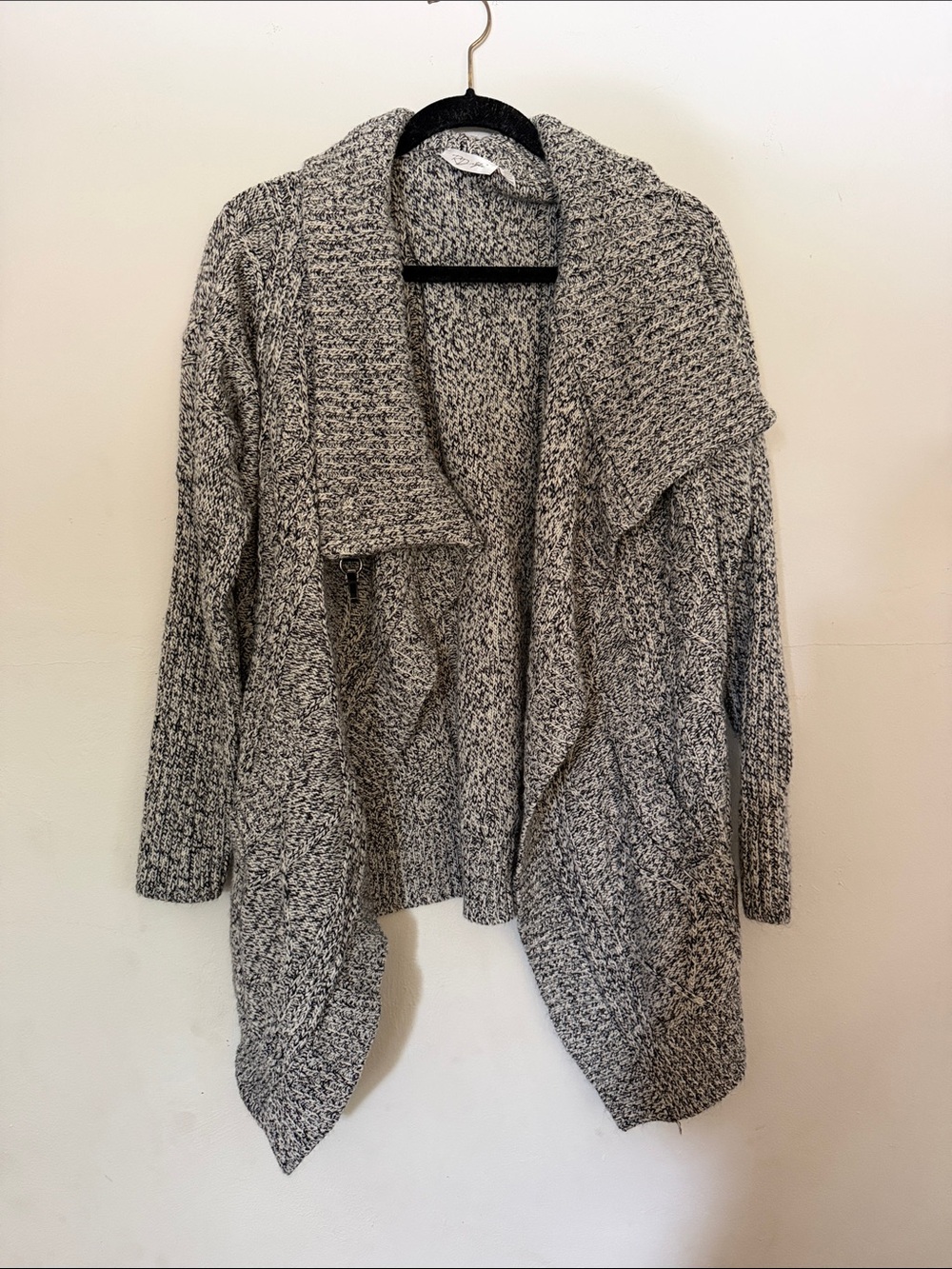 RD Style Marled Gray Open Front Drape Cardigan